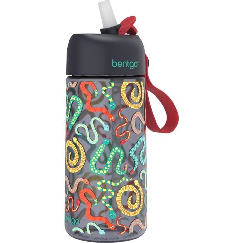Bentgo Kids Water Bottle - Leak-Proof, Durable Tritan PFAS- & BPA-Free 15 fl oz, Kids/Toddlers Ages 3+ for School & Sports; Bite & Sip Spout, Carrying Handle, Dishwasher Safe (NEW Sssnakes)
