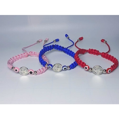 St Benedict and evil eye bracelet, make of thread, Handmade, Religious gift