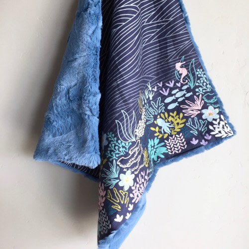 Lovey Blanket Ocean Floor | Minky Lovey 17"x17" | Under the Sea Lovey Coral Reef Aquatic Animals Fish Lovey Blue Gender Neutral Boy