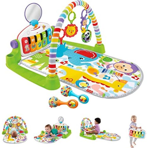 Fisher-Price Baby Playmat Deluxe Kick & Play Piano Gym, Green Musical Learning Toy with 2 Rattle Maracas for Developmental Play Newborns 0+ Months