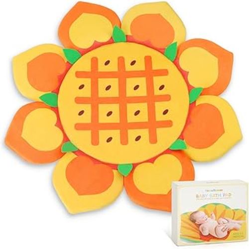 Flower Baby Bath Pad for Infant Bathtub Sink Flower Mat Tub Little Lotus - Petal Soft Supports Lounger Newborn Bathing Insert Seat Baby Essentials, Sunflower