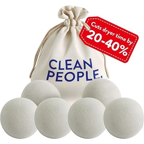 The Clean People 100% New Zealand Wool Dryer Balls - 6 Pack - for Laundry, Fabric Softening, Anti Static, No Lint, Odorless and Reusable