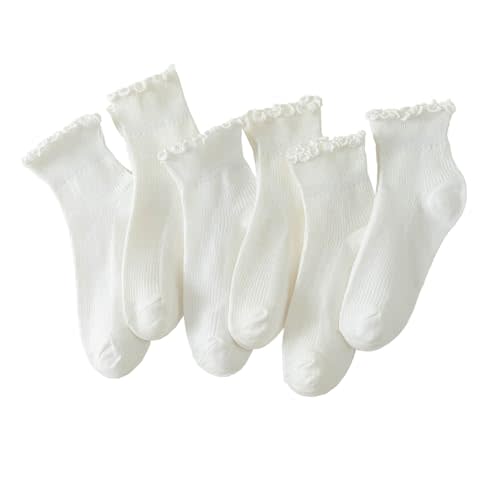Hstyle 6 Pairs of Ruffle Socks Women, Cute Ruffle Ankle Socks