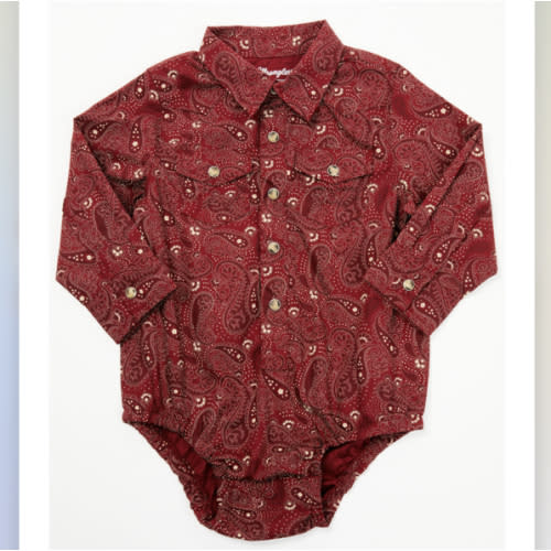 Wrangler Infant Boys' Paisley Print Long Sleeve Pearl Snap Onesie | Sheplers