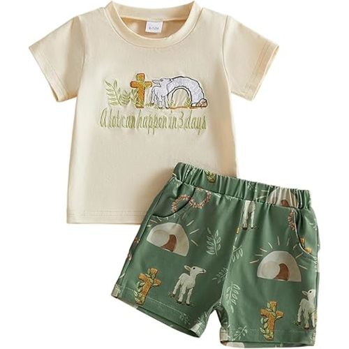 Baby Boy Easter Day Outfit Funny Letter Short Sleeve Shirt Short Sets Cute Toddler Newborn Infant Christian Gifts