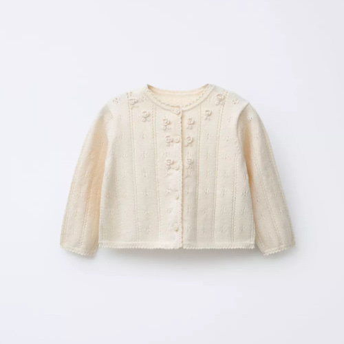 OPENWORK AND EMBROIDERED KNIT CARDIGAN - Ecru | ZARA United States