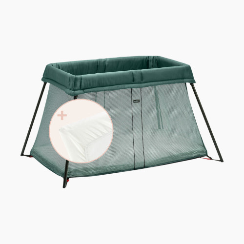 BabyBjörn Travel Crib & Organic Sheet Bundle - Dark Green