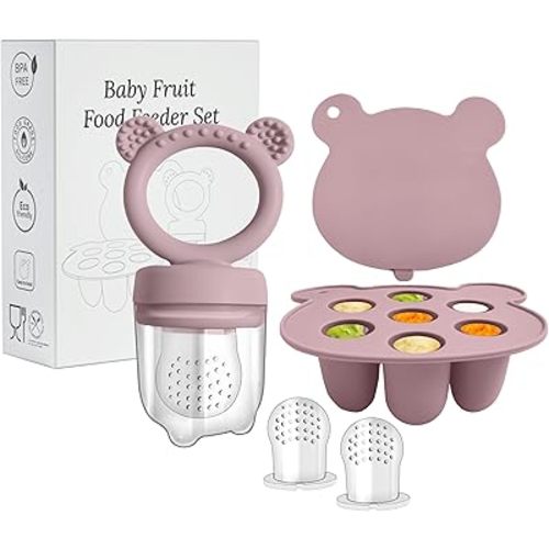 Baby Fresh Food and Fruit Feeder | Breastmilk Popsicle Molds | Silicone Feeder Set for 4M+ Infant Self Feeding (Purple)
