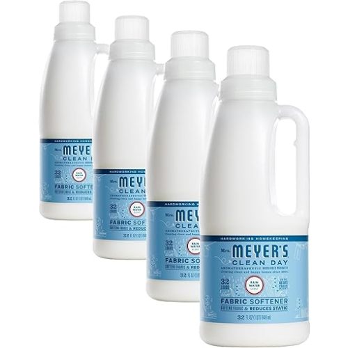MRS. MEYER'S CLEAN DAY Liquid Fabric Softener, Infused with Essential Oils, Paraben Free, Rain Water Scent, 32 oz (32 Loads) (Pack of 4)