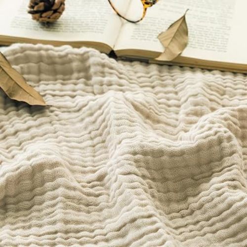 EMME Muslin Blankets for Adults Throw Blanket for Couch Breathable Gauze Soft Lightweight Airy Beige Throw XL 50" x 71"