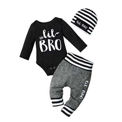 Fommy Newborn Baby Boy Clothes New to The Crew Letter Print Romper+ Pants+Hat 3PCS Outfit