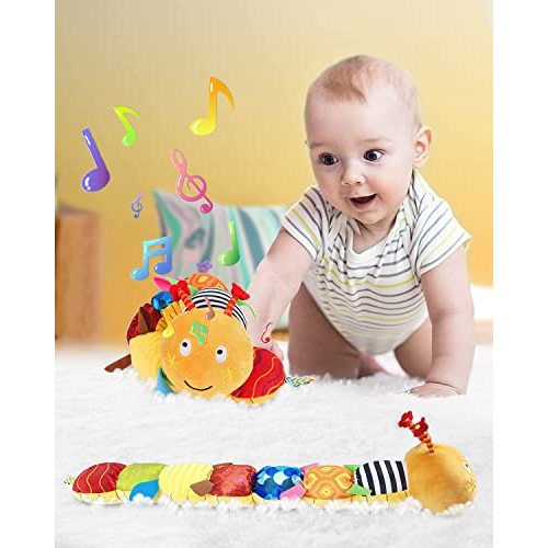 Jcobay Baby Toys Musical Caterpillar Stuffed Crawler Toy Soft Tummy Time Toy with Ruler Bells Rattle Crinkle Educational Interactive Plush Toy for Infant Newborn Boys Girls Toddler 3-12 6 Months Gift
