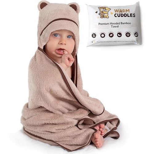 Premium Baby Bath Towel - Rayon Made from Bamboo Hooded Baby Towels - Newborn Baby Towel with Hood - Large Hooded Towel for Newborn Infant Boy Girl (Beige)