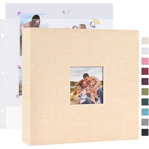 Mublalbum 10x10 Inch DIY Scrapbook Photo Album with 20 Plastic Sleeves 40 Pages Linen Cover 3 Ring Folder Binder for Wedding Baby Family and DIY Projects (Beige)