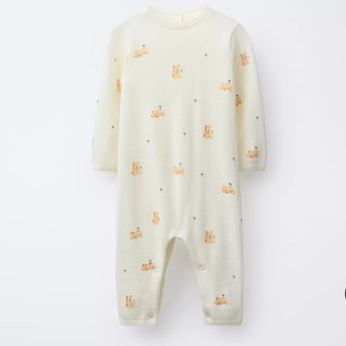 TEDDY BEAR PRINT 100% MERINO WOOL LONG JUMPSUIT - Mid-ecru | ZARA United States