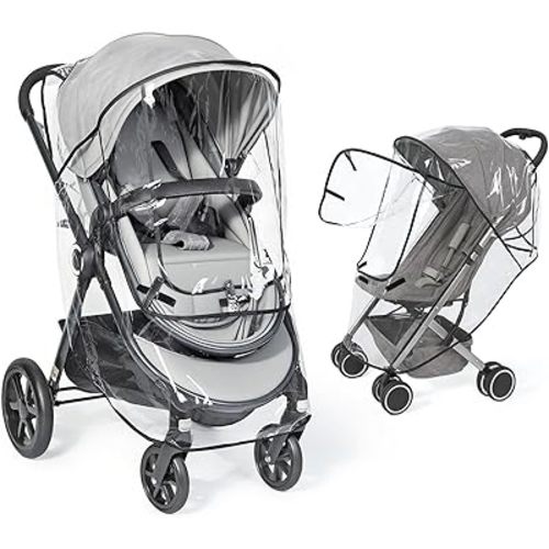 Universal Clear Stroller Rain Cover, No-zip Waterproof Stroller Cover - Food Grade EVA, Baby Travel Weather Shield, Breathable Rain Cover for Most Single Strollers, Joggers Accessories for Rain, Black