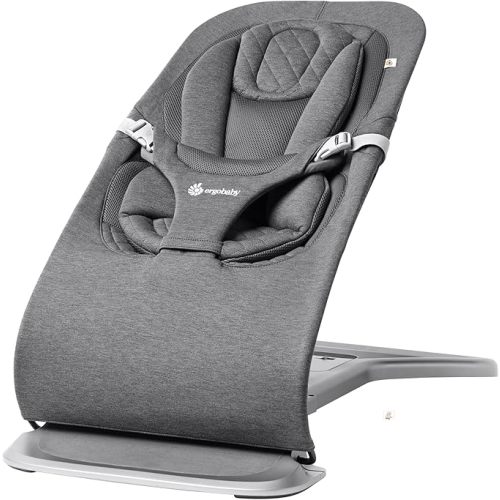 Ergobaby Evolve 3-in-1 Bouncer Seat for Babies and Toddlers 5.5-25lbs - Multi Position Baby Rocker Seat with Adjustable Heights, Secure Harness, Newborn Insert - Charcoal