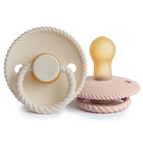 FRIGG Rope Natural Rubber Baby Pacifier | Made in Denmark | BPA-Free (Blush/Cream, 0-6 Months)