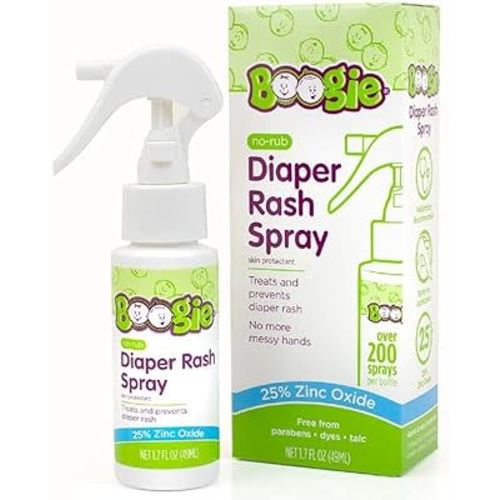 Diaper Rash Cream Spray by Boogie Bottoms, Travel Friendly No-Rub Touch Free Application for Sensitive Skin, from The Maker of Boogie Wipes, Over 200 Sprays per Bottle, 1.7 oz