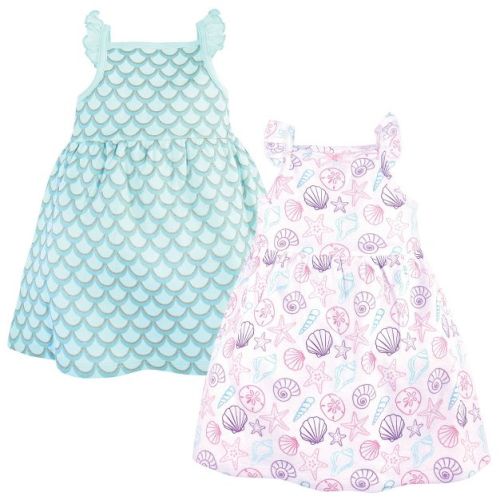 Hudson Baby Infant and Toddler Girl Sleeveless Cotton Dresses 2pk, Sea Shells, 5 Toddler