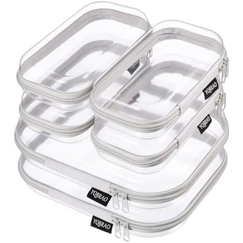 YQBRAO Clear Hard Shell Zipper Cases, 6 Travel Organizers, 2M 4S, Grey