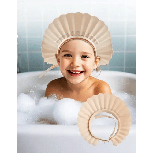 Kids Shower Cap, Baby Hair Washing Shield, Bath Eye Ear Head protector, Bathing Visor for Toddlers, Air Cushioned Shampoo Caps with 22-Size Adjustment for 6Month+ to Adult (White)