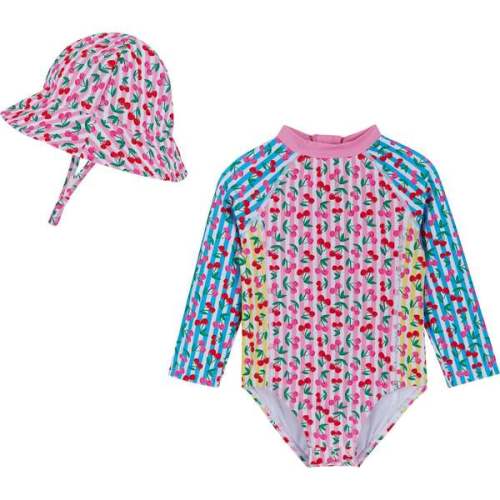 Infant Girls Long Sleeve Rashguard,  Cherry Stripe with Hat - Andy & Evan | Maisonette