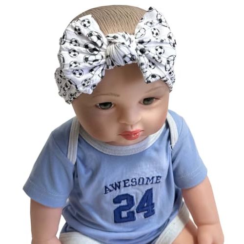 Baby Baseball Headband with Bow Headwear Sport Soccer Headband Bowknot Wide Hair Band Football Hair Bow for Toddler Infant TSFD55 (White Soccer Pattern)