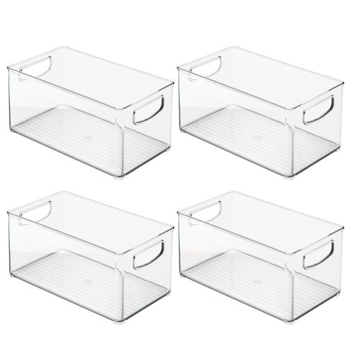 mDesign Plastic Baby Nursery and Food Organizer - Storage Holder Bin with Handles for Closet, Cupboard, Cabinet, Drawers, Shelves - Holds Canned Food, Bottles, Formula, and Milk - 4 Pack - Clear