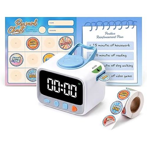 Sticker Timer Visual Countdown Timer with 200 Medal Reward Stickers for Kids Rewards, Rechargeable Digital Timer for ADHD Focus, Classroom & Homeschool Tool