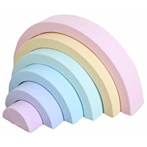 Wenini Wooden Rainbow Stacking Toy Large Nesting Puzzle Blocks Educational Learning Toys/ Creative Colorful Building Blocks/ Wooden Rainbow Arch Bridge for Kids (B)