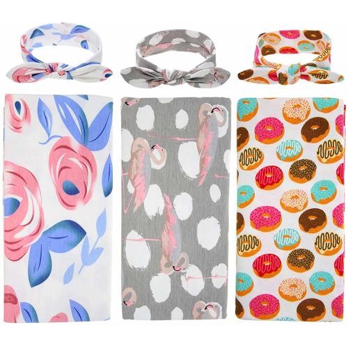 1-3 Pack BQUBO Newborn Floral Receiving Blankets Newborn Baby Swaddling with Headbands or Hats Sleepsack Toddler Warm