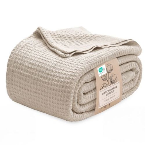 Bedsure Gentlesoft 100% Cotton Waffle Blanket Twin XL 66x90 - Soft & Cozy Lightweight Cooling Summer Blanket for College Dorm, Breathable All-Season