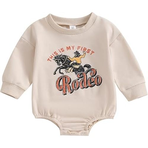 SAYOO Western Cowboy Outfits Baby Girl Boy Sweatshirt Romper Cow Print Oversized Sweater Bodysuit Infant Fall Clothes 0-24M