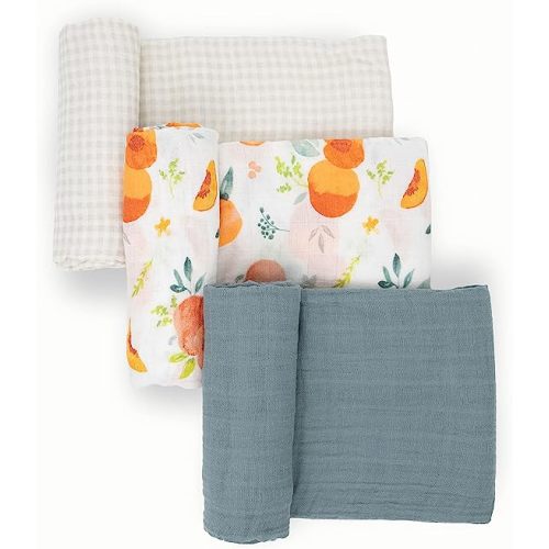 Little Unicorn Muslin Swaddle Blanket for Newborns & Infants | Soft & Breathable Fabric | Set of 3 Baby Blankets for Swaddling, Nursing, Shower Gifts (Georgia Peach)