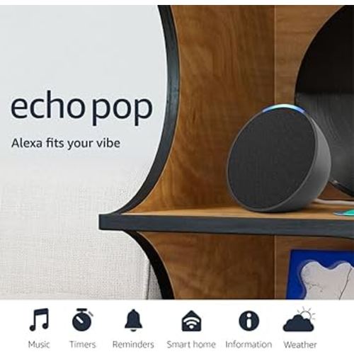 Amazon Echo Pop (newest model), Our smallest Alexa speaker, Fits in any room, Charcoal
