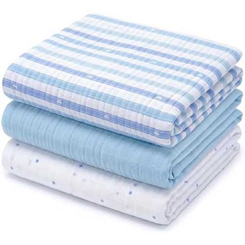 NINTARABABY Muslin Swaddle Blankets for Newborns, 3 Pack Multipurpose 100% Organic Cotton, Ultra Soft Breathable Receiving Blanket 47 x 47 inches, Swaddle Wrap for Baby Boys & Girls