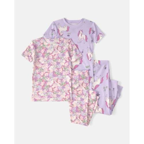 Baby Girl Unicorn Floral 100% Cotton Snug Fit 4-Piece Pajama Set - Pink/Purple | Carter's