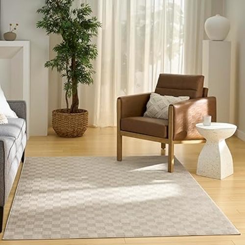 Nourison Home Serenity Home Beige 6' x 9' Area Rug - Easy Clean, Non Shedding, Bed Room, Living Room, Dining Room, Kitchen (6' x 9')