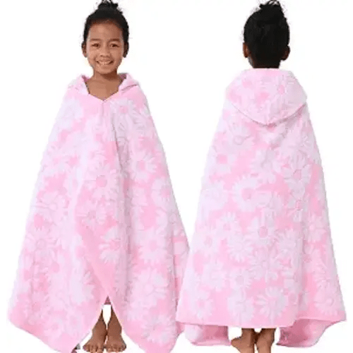 Kids Bath Towel with Hood, 3-10 Years, 100% Cotton,Daisy