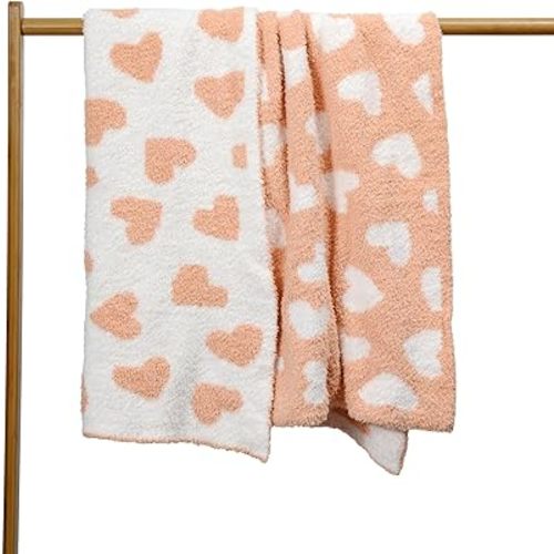 JOOJA Ultra Soft Baby Blanket Coral Pink Heart Swaddle & Receiving Blanket 30x40 Inch Cozy Breathable Knitted Toddler Blanket for Newborns, Infants, and Kids