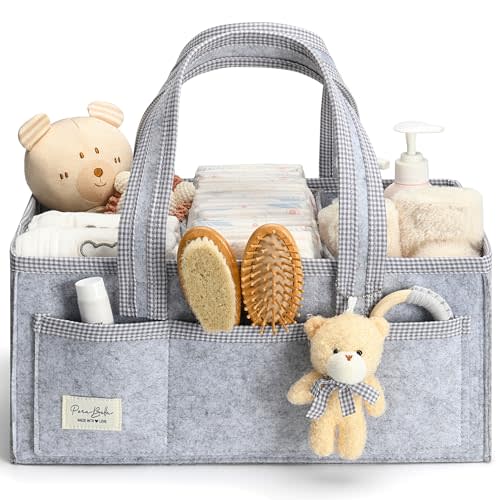 PeraBella Diaper Caddy Organizer with Handle, Baby Shower Gifts Basket Bag, Registry Search Must Haves Items, Nursery Storage Organizer for Newborn Girl Boy, Baby Bag Essentials, Car Diaper Caddy Cart