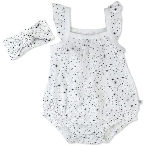 HonestBaby Bubble Romper and Headband Set Organic Cotton for Infant Baby and Toddler Boys, Girls, Unisex