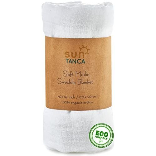 White Muslin Baby Swaddle Blanket – 100% Organic Cotton Perfect for Swaddling and Nursering – Breathable Soft Cover and Wrap and Crib Muslin Blanket – Best Receiving for Kids - Newborn Boy Girl