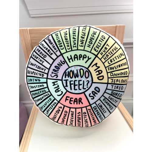 feelings wheel pillow, emotion wheel pillow, therapy decor, SEL classroom decor, therapy room decor, anxiety relief gift, therapy decor
