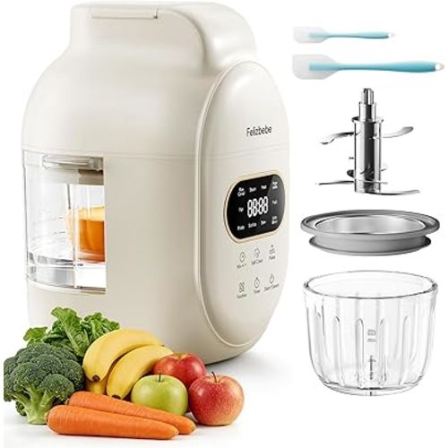 Glass Baby Food Maker Steamer and Blender,One Step Auto Baby Food Processor Puree Maker Grinder Mills 8.5oz Glass Bowl with 316 Stainless Steel Blades,Auto Cooking,Self Clean,Timer,BPA-Free