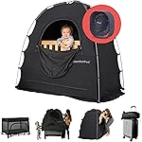 Amazon.com: SlumberPod The Original Blackout Sleep Tent Travel Essential for Babies and Toddlers, Mini Crib and Pack N Play Cover, Sleep Pod for Kids with Monitor Pouch and Fan Pouch, Blocks 95%+ Light, Black : Baby