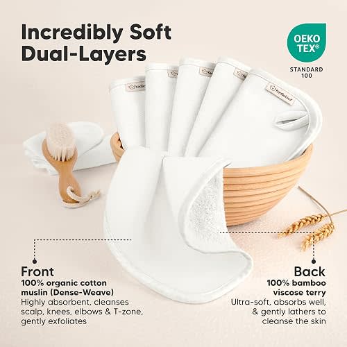6-Pack Cotton Baby Washcloths for Newborn - Cotton Muslin Soft Wash Cloths for Babies, Infant, Kids, Toddler Towels for Boy, Girl, Super Absorbent Face Cloths, Scratch-Free Baby Rags (Soft White)