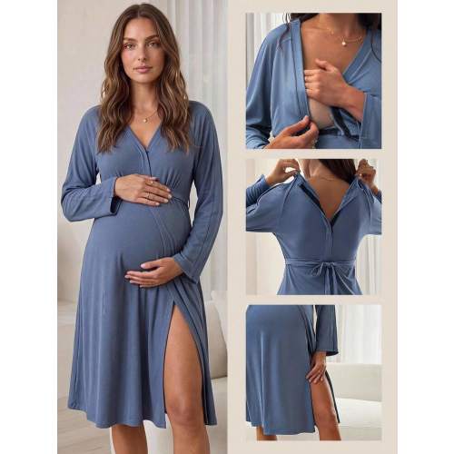 Slowluna Maternity Solid Color Nursing Dress With Split Design | SHEIN USA