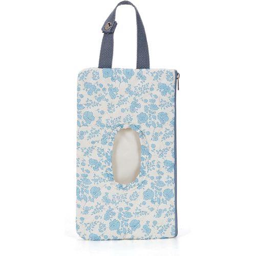 Quilted Baby Wipe Holder Quilted Wipe Pouch Portable Hanging Floral Wet Wipes Bag for Car, Stroller (Blue 4)